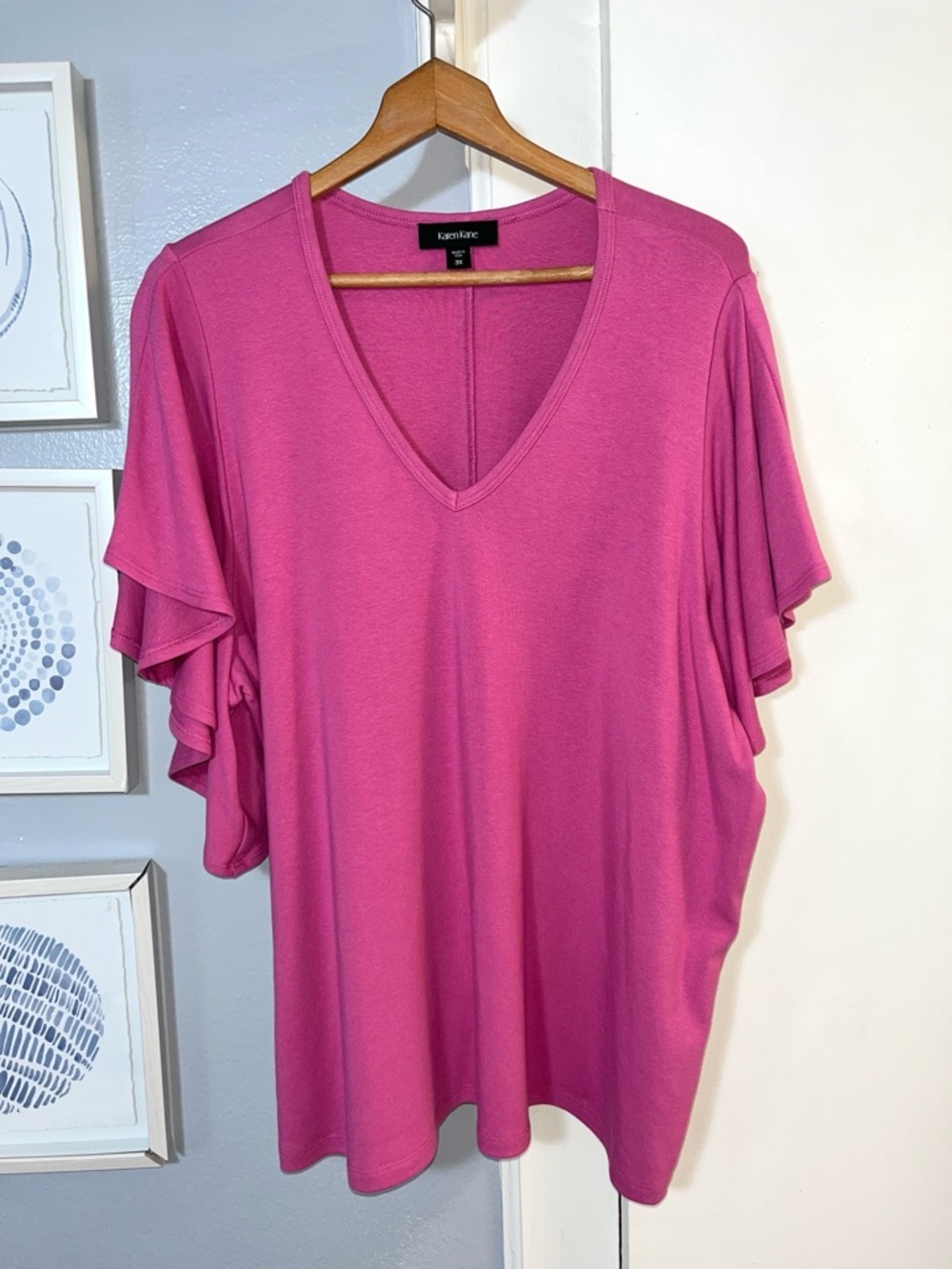 Karen Kane Women's Plus Size 3X Flutter Sleeve V-Neck Pullover Tunic Top